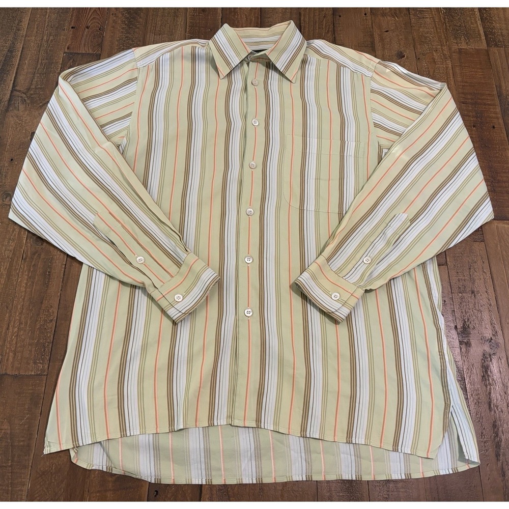 Ermenegildo Zegna Men's Medium Striped Button Front Shirt Green Cotton Read !